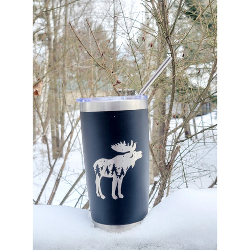 Moose 20oz Black Tumbler Stainless Steel with Metal Straw